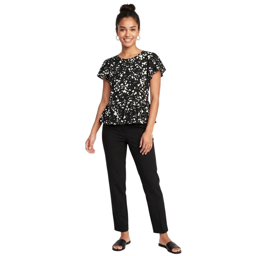 Who What Wear Flutter Sleeve Blouse XS Black White Print